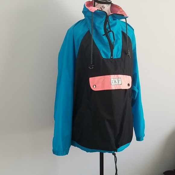 90s Vintage DKP Dopamine Neon Retro Windbreaker Kangaroo Pocket - Picture 2 of 6
